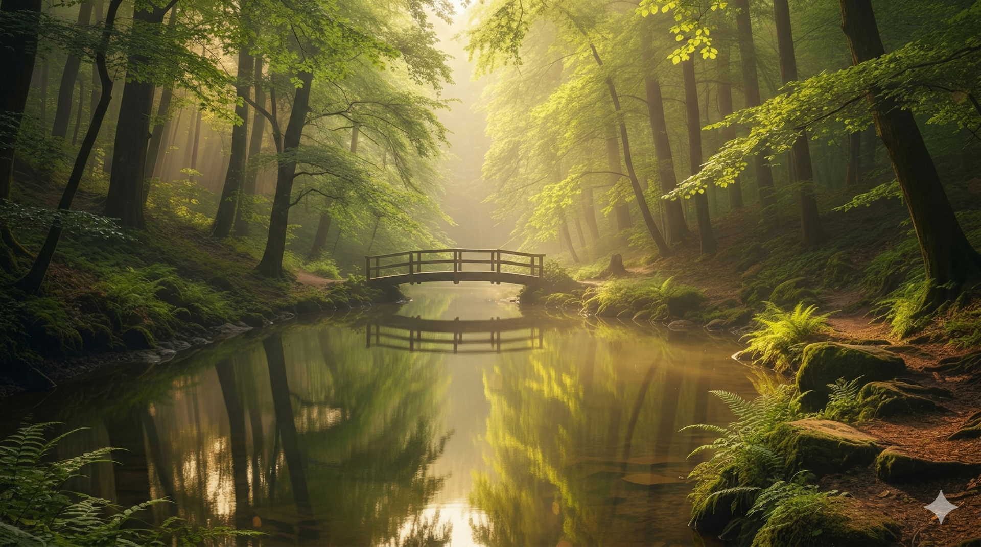 Forest path with a bridge